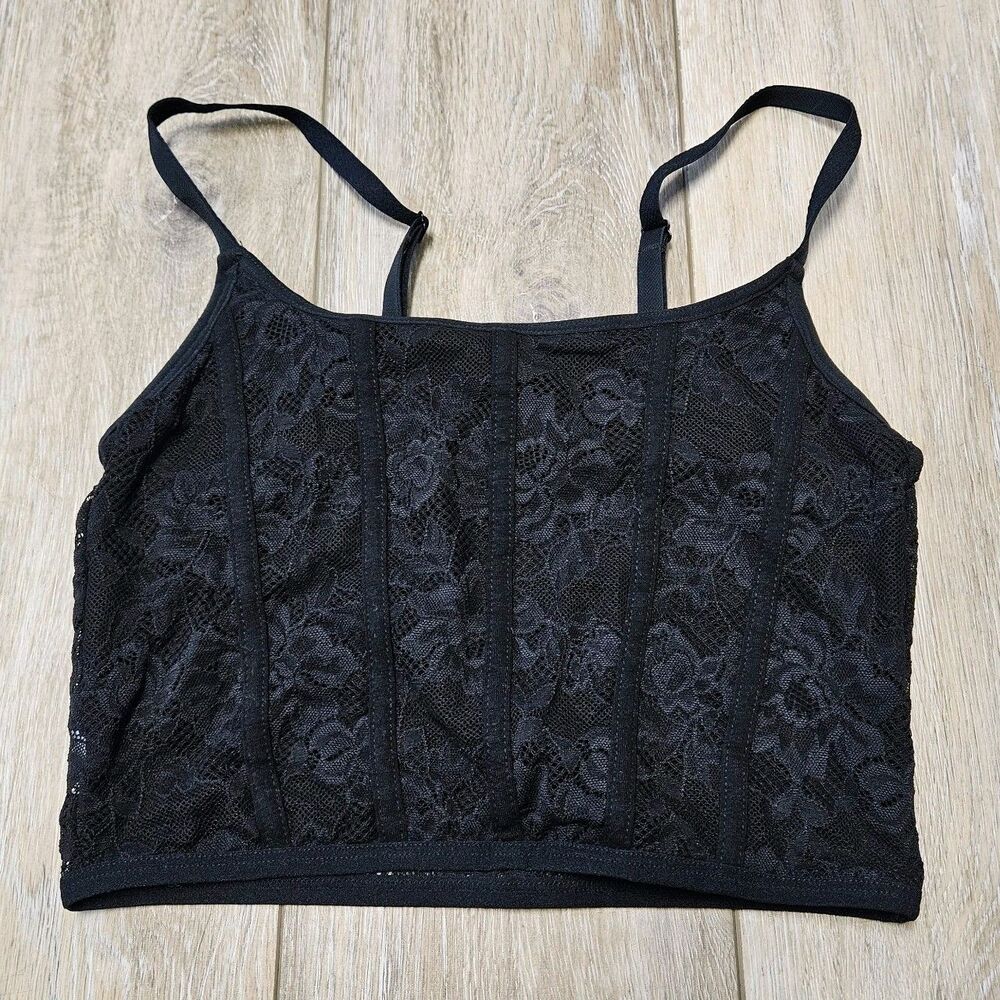 Colsie Bralette Black Floral Lace Wireless Bra Pullover Lined Corset Women's XS